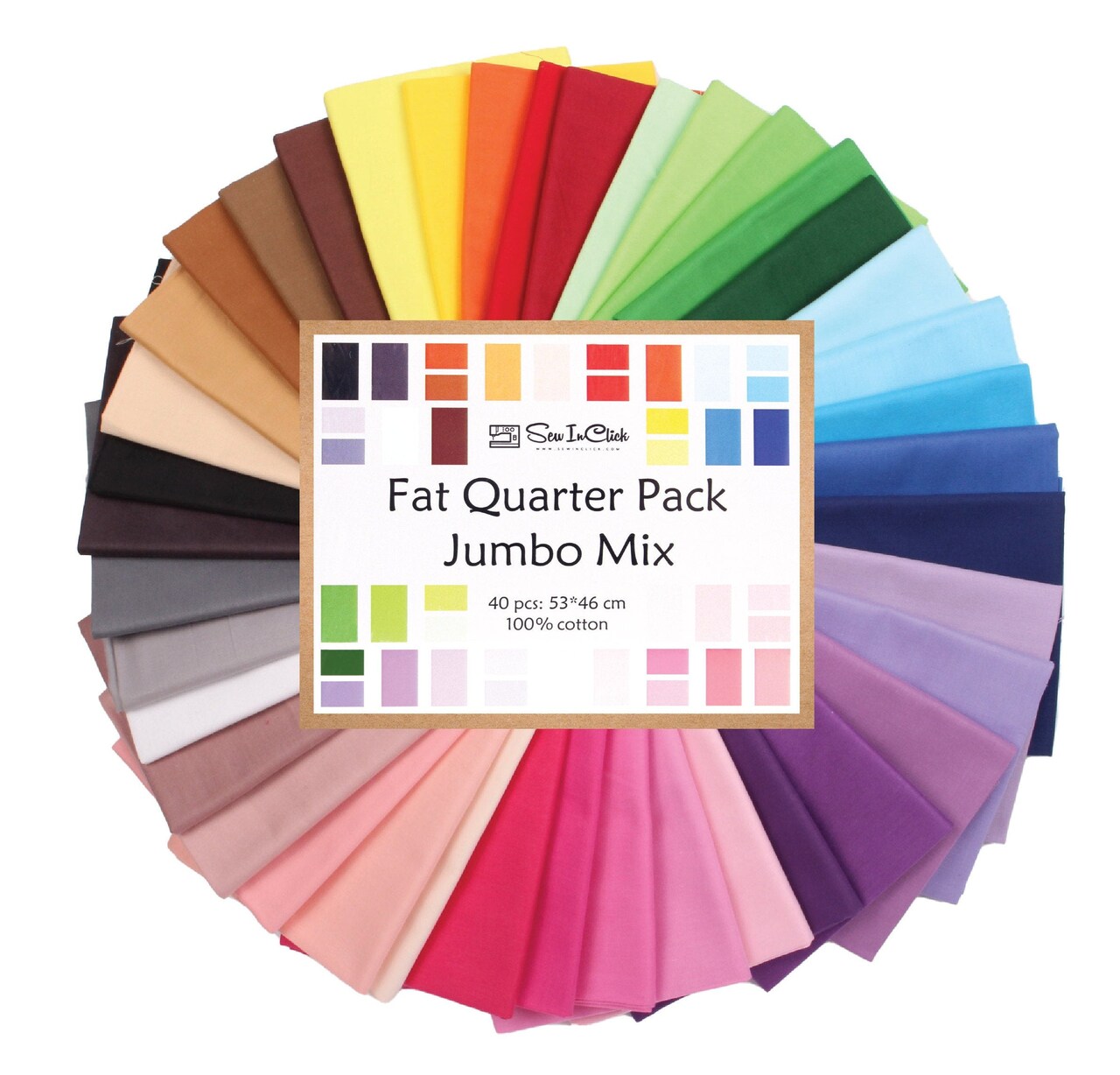 40 Fat Quarter Bundle -100% Cotton, Pure Solids, Colorful Mix - 40 Colors, Quilting & Crafting Soft Fabric, Special Jumbo Gift Bundle